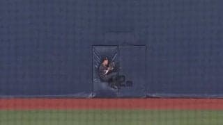 衝撃の超美技に球場騒然！　オリ西浦、背走フェンス激突から執念の素手キャッチ