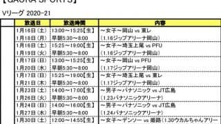 1月のバレーボールテレビ情報（1/16〜31）