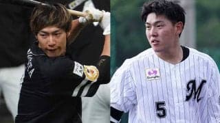 「安田君をお願いします」鷹柳田、自主トレでロッテ若き4番と3150ポーズで“合体”