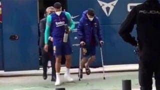 ペドリ 、松葉杖でスタジアムを後に...PSG戦出場も厳しい状況