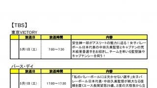 バレーボールテレビ番組情報（5/1〜15放送予定分）