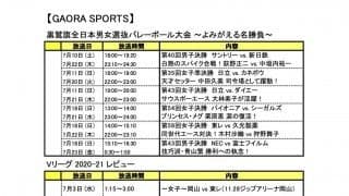 バレーボールテレビ番組情報（7/1〜31放送予定分）