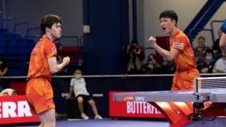 張本/森薗ペア、落ち着いたプレーで快勝　宇田/戸上ペアとの日本勢対決へ＜世界卓球2021＞