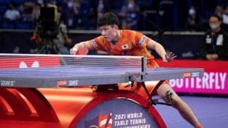 張本智和、異質使いのファルクに快勝　準々決勝進出を決める＜WTTカップファイナル＞