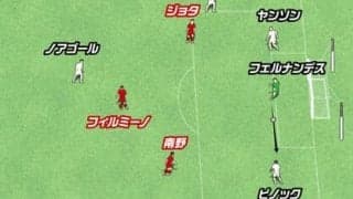 南野拓実のゴールシーン。パスコースを切りながらプレッシャーをかけた動きが見事だった