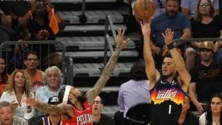 サンズの得点源デビン・ブッカーが右ハムストリングの張りにより第3、4戦を欠場か？