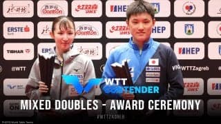 混合ダブルス表彰式 優勝：張本智和・早田ひな｜WTTコンテンダーザグレブ2022