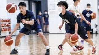 琉球ゴールデンキングスの練習に高橋快成（中京大）、請舛楓（上武大）が参加