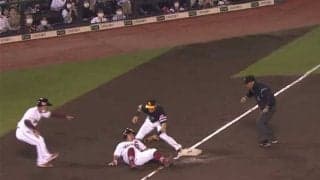 楽天・山崎剛、痛恨のタッチアウト　グラウンドに大の字…セーフのジャッジを勘違いか