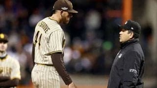 【MLB WCゲーム】先発投手の耳を“サワサワ”する審判…突然の珍光景にファン「彼は訴えるべき」