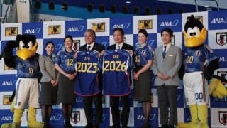 JFAがANAと「JFA メジャーパートナー」契約締結で合意、機体の格納庫で調印式実施「ANAの翼に夢を乗せて、世界に羽ばたきたい」