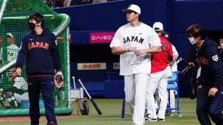 大谷翔平、グラウンド登場で大歓声　選手とじゃれる茶目っけ…ファン一斉スマホ撮影