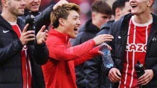 19試合ぶりゴールの堂安律が「ペッパーミル」パフォーマンス！ 劇的スライディングボレーで勝利に貢献、侍ジャパンにエール「頑張ってください」