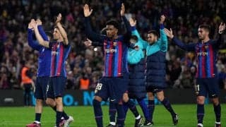 「君が恋しいよ」なぜそこに？クラシコ勝利後のバルサ選手と満面の笑みで2ショットの意外な人物「心はまだバルサだ」