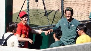 【MLB】大谷翔平、藤浪晋太郎と5分間談笑　“同級生コンビ”が笑顔…ブルペン視察も