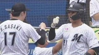 ロッテ山口が5号満塁弾　日本人最速タイ165キロ計測の佐々木朗5勝目をアシスト