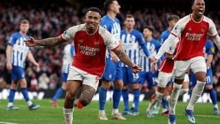 苦手ブライトンに完勝のアーセナルが暫定首位！　フル出場三笘薫は前半守備に追われるも後半に突破から見せ場【プレミアリーグ】