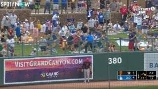 レフトフライじゃねえのかよ！大谷翔平の逆方向“変態パワー弾”が着弾する瞬間　スタンドのファンが一気に爆走→群がりまくって大変な事態に「どんだけ命賭けなんだよ」