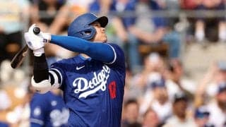 【MLB】大谷翔平、確信歩き……からの猛ダッシュ　強風の影響で“OP戦3号”は幻に　ド軍公式「惜しい」
