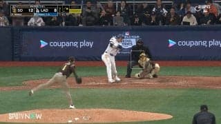 大谷翔平VS松井裕樹、日本人対決は“ほとんどホームラン”の特大飛球 球場騒然、松井は“やべっ”