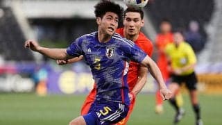 木村誠二のヘディング弾で先制！　終盤PK取り消しで追加点逃すもU-23日本代表が主導権握って1点リードで折り返す【AFC U-23アジアカップ】