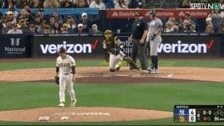 え、入ってた…！？ パドレス・松井裕樹のボールで“異変”が起きた… 3球三振のヤンキース主砲・ジャッジの“動き”が話題に 「なんだこのすげえ左腕」「NPB通算250S達成して欲しい」