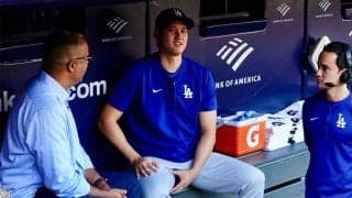大谷翔平、異例の試合前インタビュー　元阪神助っ人と笑顔の8分間トーク