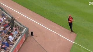 あいつは一体、何者なんだ…！？ 天才ボールボーイが見せた“ミラクルプレー”！ フェンスに当たって跳ね返った難しい打球を“神キャッチ”→ファンにプレゼント