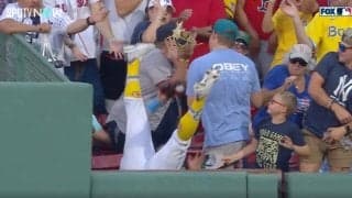 ハプニング発生！ 客席に突撃してボールキャッチ→体ごと転落してホームランにしてしまう「大丈夫かよ…」「惜しすぎる」