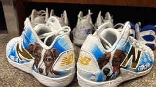 大谷翔平、愛犬デコピン特製スパイクを公開　舌出しデザインも…17日から3試合着用へ