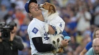敵地実況も大谷愛犬にメロメロ「可愛くてほっこり」　デコピン始球式に大興奮