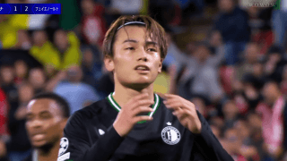 CL初得点が…上田綺世、PK失敗でガックリ「絶対決めなきゃの場面で…」「コースが甘い」強烈シュートを完璧セーブされファンも落胆