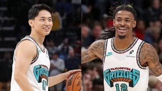 河村勇輝のNBA初得点に懸命なリアクション「yuuuuu」ジャ・モラントが足を引きずりながら歓声