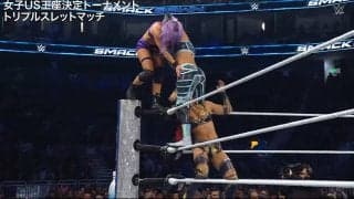 「どうなったらそうなるの」39歳ベテラン女子レスラーの超絶カウンターが炸裂 空中で身体反転…トップロープから沈めた圧巻映像