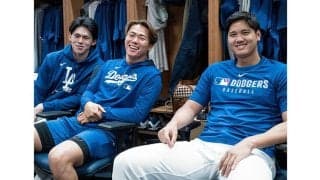 大谷翔平も即反応　侍3人衆の“初共演”をド軍公開、ロッカールームでの貴重な光景