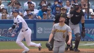 一体、何が起きた…？ 大谷翔平の爆速弾丸ライナーで“異変”「そりゃビビる」「ドン引きだろ」 相手バッテリーの“被打リアクション”が話題に