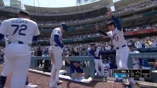 豪快弾のフリーマン出迎えで大谷翔平が「大活躍」 強烈な“翔平シャワー”に反響続々「大谷がひまわり投げた」