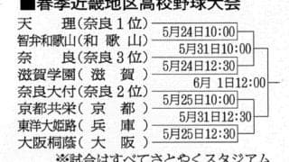 近畿大会組み合わせ決定　天理は初日に選抜準優勝の智弁和歌山と対戦
