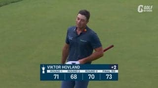 【動画】ビクター・ホブランドは単独3位　17番では左足下がりの難しいライから見事に寄せてバーディ