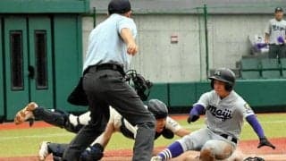 「自分がアウトにする」上野学園・堀井捕手が横っ跳びでタッチアウト