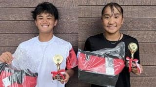 「第45回むさしの村ジュニアテニストーナメントNATSU」の16歳以下は男子・須藤孝侑、女子・札場木葉が優勝