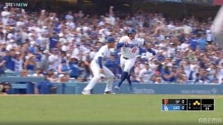 ド軍マンシーが“大激走” 巨体揺らし三塁蹴って決死の生還、98kgの全力疾走に「興奮する」「よく走った！」球場も大歓声