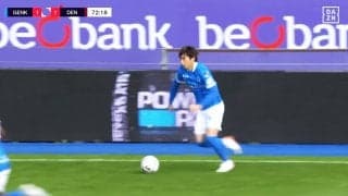 スタジアム騒然！ 伊東純也、高精度クロスが「いいところ通すなー」「狙いすましてる」ファーストプレーでアシスト未遂の瞬間