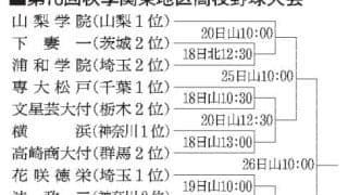 下妻二は駿台甲府、下妻一は浦和学院　秋季関東高校野球対戦相手決定