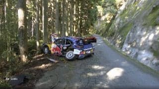 ラリージャパンで大クラッシュ 大破したマシンが物語る“衝撃”…掲げられた「OK」サイン、乗員は無事も再出走ならず激震