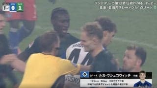 「退場させろよ！」オーバーヘッド直撃転倒→頭突き！一触即発の問題シーン「やりすぎだろ」イエロー6枚… 伝統のノルト・ダービーが大荒れ