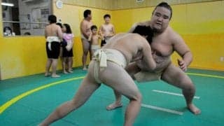 後輩に胸貸し「はっけよい」　愛媛出身・風賢央関が松山で稽古