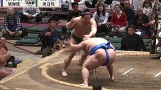 「ちょんまげ姿で大相撲を観戦されてる」土俵下の砂かぶりに“ひと際目を引く”人物が鎮座 力士飛び込む“ひやり”の一コマにファン注目