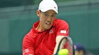  錦織圭 デビス杯会場で練習 