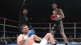 「カーフ一発か！」196cm巨体が“一撃”で崩れ落ちる衝撃KO 魔裟斗「うわぁ…強いわ」驚愕